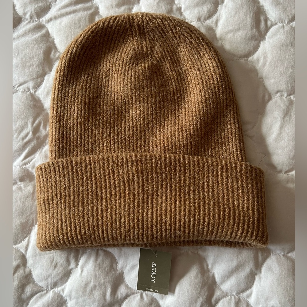 J. Crew Ribbed beanie in Supersoft Yarn - Tan New With Tags